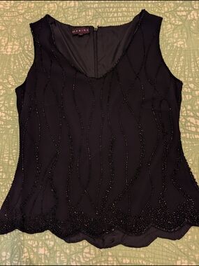 Marina Black Beaded V-Neck Sleeveless Top